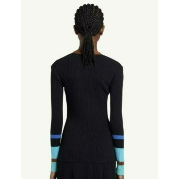 Wales Bonner Striped Ribbed Knit Black Multi V Neck Cardigan Preppy Quiet Luxury - Picture 14 of 14